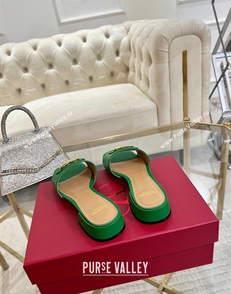 Valentino VLogo Signature Patch Calfskin Heel Slides Sandal 3cm Green 2025 (MD-250428029)