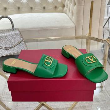 Valentino VLogo Signature Patch Calfskin Heel Slides Sandal 3cm Green 2025 (MD-250428029)