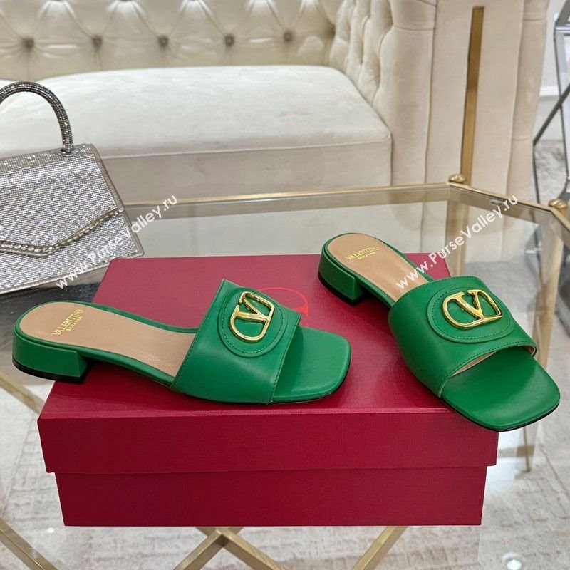 Valentino VLogo Signature Patch Calfskin Heel Slides Sandal 3cm Green 2025 (MD-250428029)