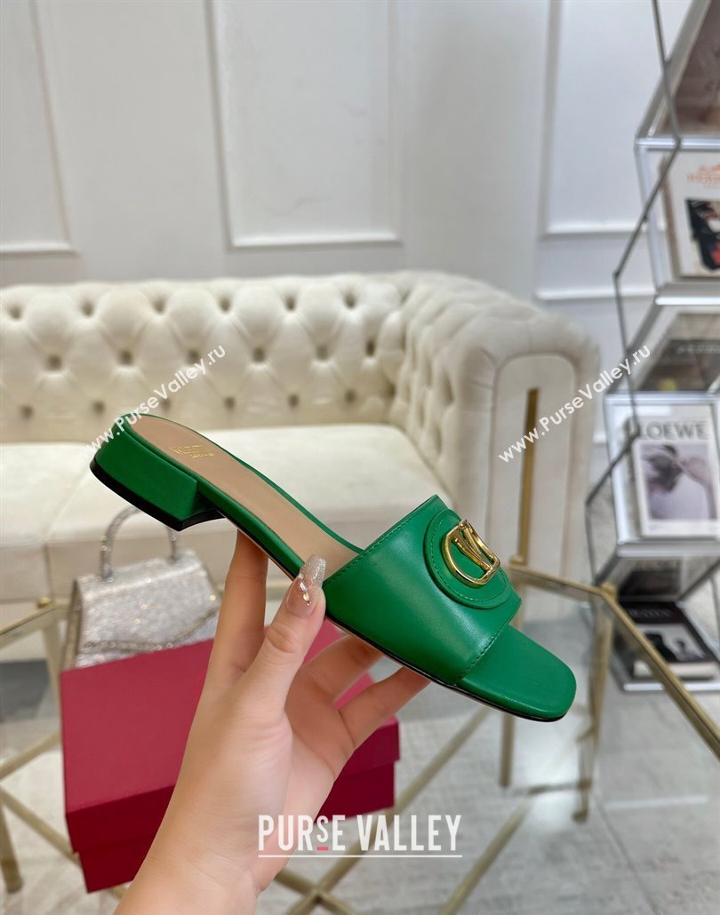Valentino VLogo Signature Patch Calfskin Heel Slides Sandal 3cm Green 2025 (MD-250428029)