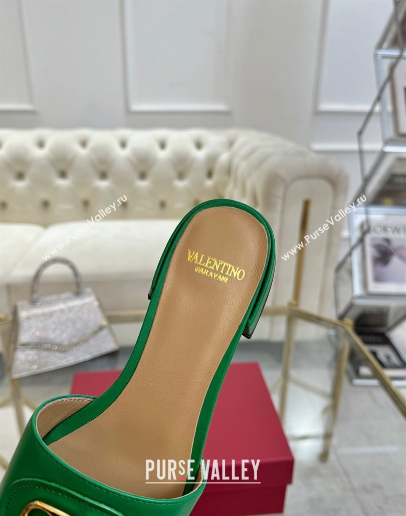 Valentino VLogo Signature Patch Calfskin Heel Slides Sandal 3cm Green 2025 (MD-250428029)