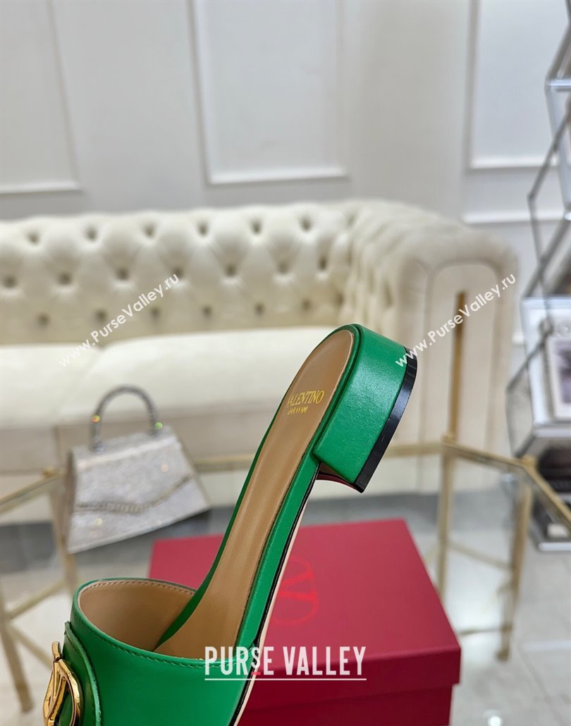 Valentino VLogo Signature Patch Calfskin Heel Slides Sandal 3cm Green 2025 (MD-250428029)