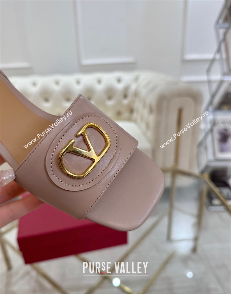 Valentino VLogo Signature Patch Calfskin Heel Slides Sandal 3cm Dusty Pink 2025 (MD-250428030)