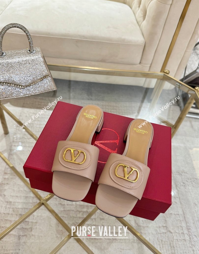 Valentino VLogo Signature Patch Calfskin Heel Slides Sandal 3cm Dusty Pink 2025 (MD-250428030)