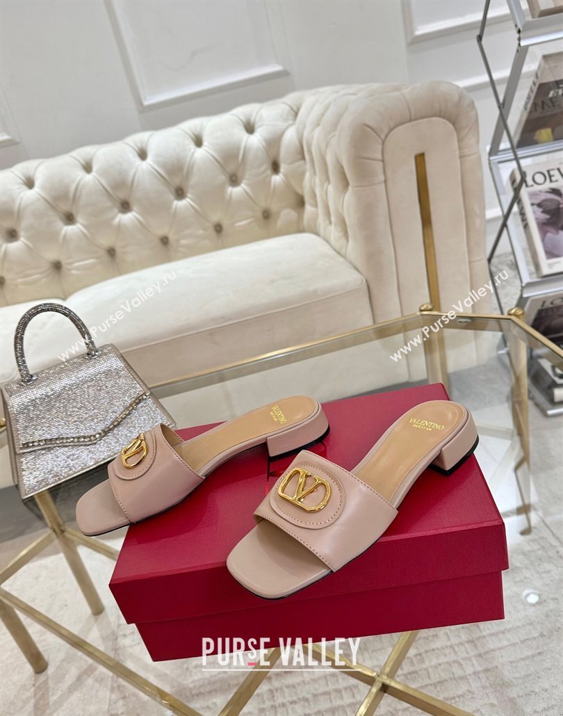 Valentino VLogo Signature Patch Calfskin Heel Slides Sandal 3cm Dusty Pink 2025 (MD-250428030)