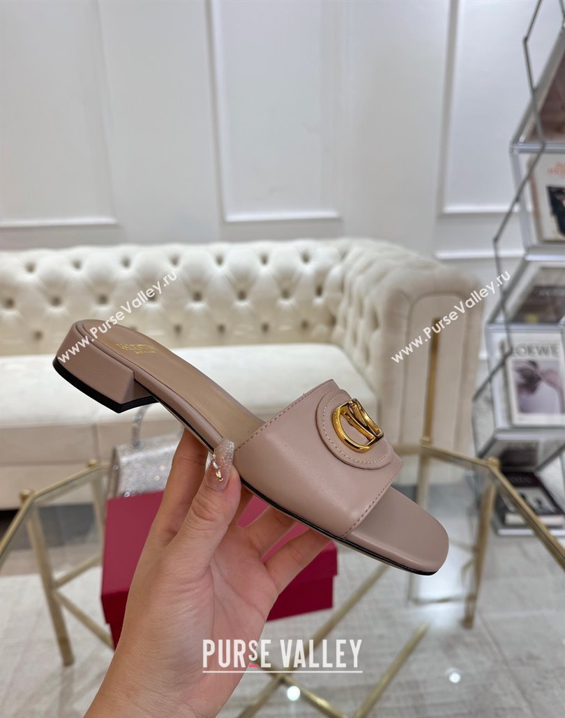 Valentino VLogo Signature Patch Calfskin Heel Slides Sandal 3cm Dusty Pink 2025 (MD-250428030)