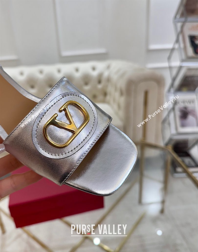 Valentino VLogo Signature Patch Calfskin Heel Slides Sandal 3cm Silver 2025 (MD-250428031)