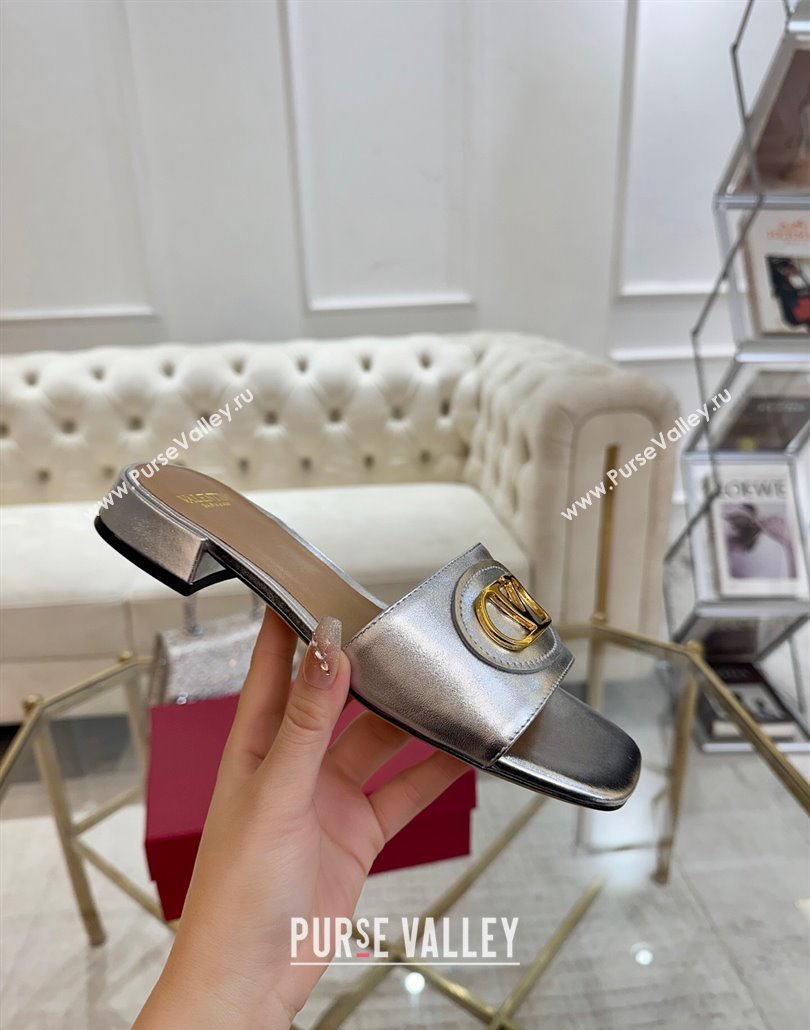 Valentino VLogo Signature Patch Calfskin Heel Slides Sandal 3cm Silver 2025 (MD-250428031)