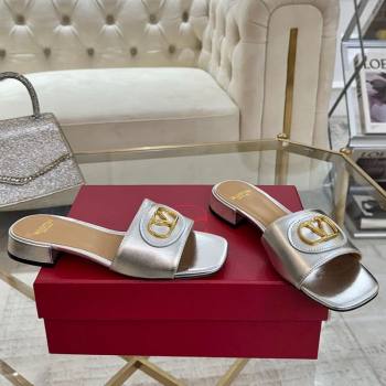 Valentino VLogo Signature Patch Calfskin Heel Slides Sandal 3cm Silver 2025 (MD-250428031)
