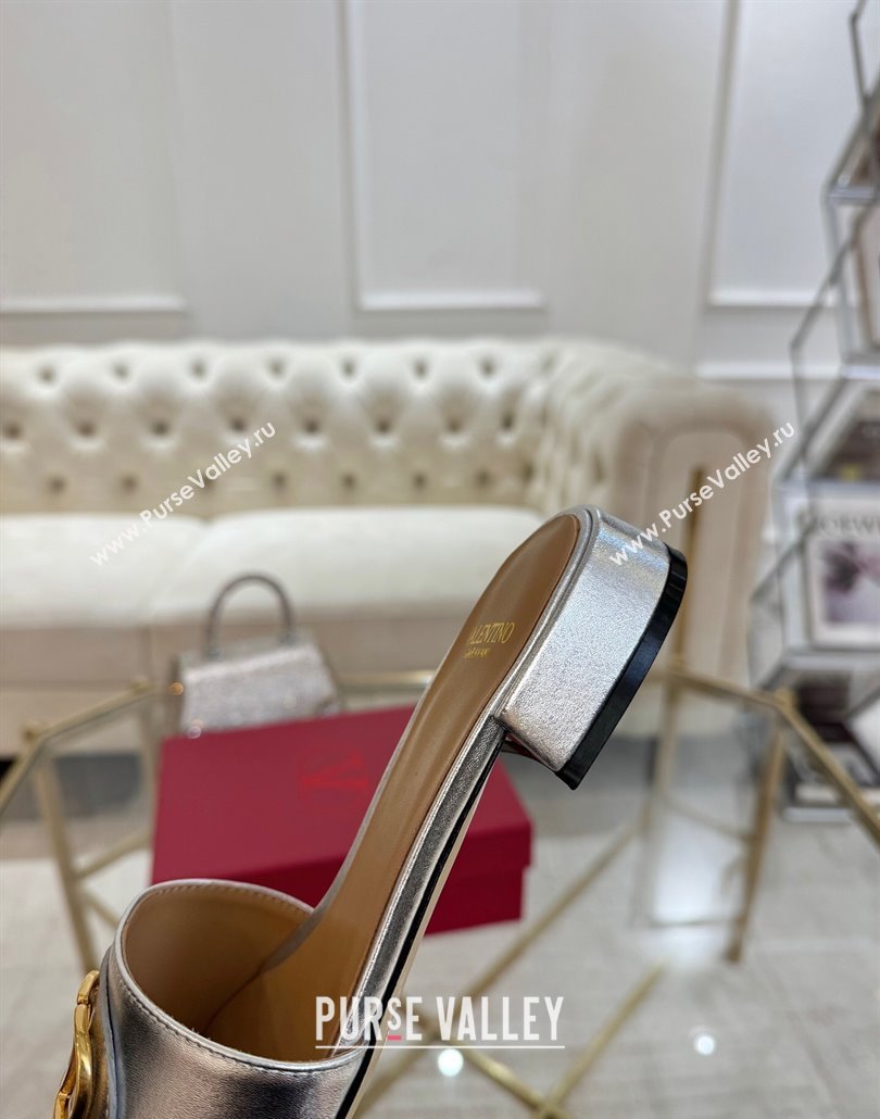 Valentino VLogo Signature Patch Calfskin Heel Slides Sandal 3cm Silver 2025 (MD-250428031)