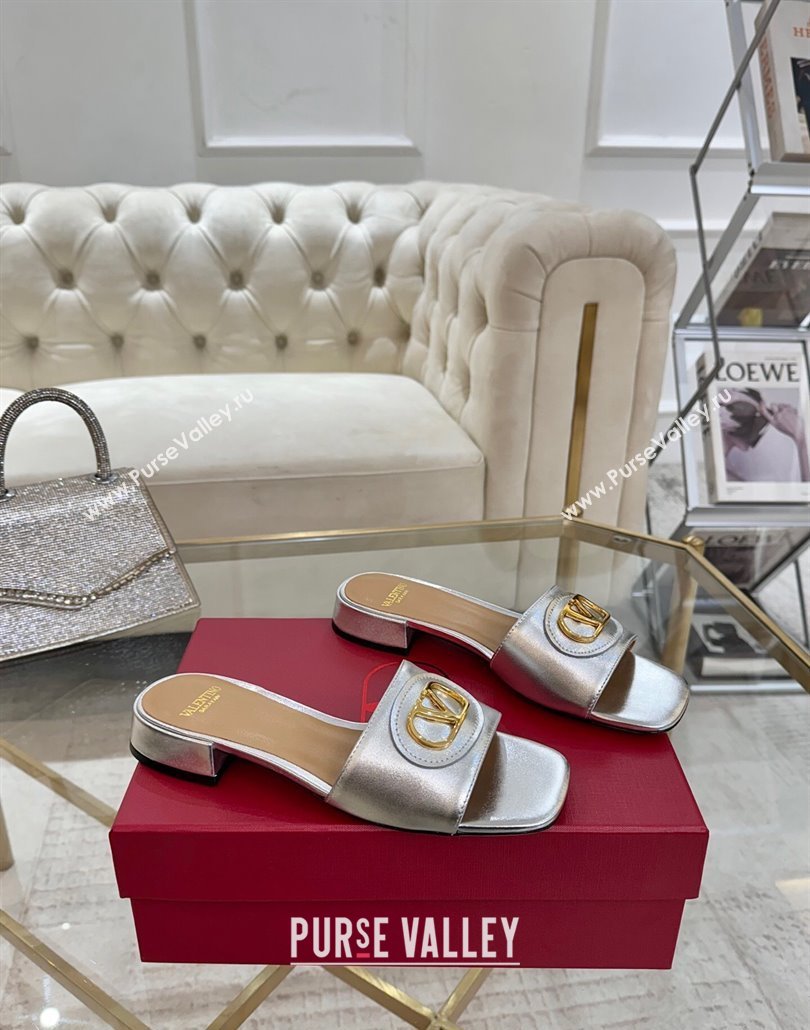 Valentino VLogo Signature Patch Calfskin Heel Slides Sandal 3cm Silver 2025 (MD-250428031)