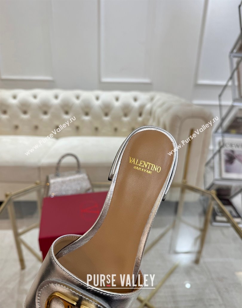 Valentino VLogo Signature Patch Calfskin Heel Slides Sandal 3cm Silver 2025 (MD-250428031)