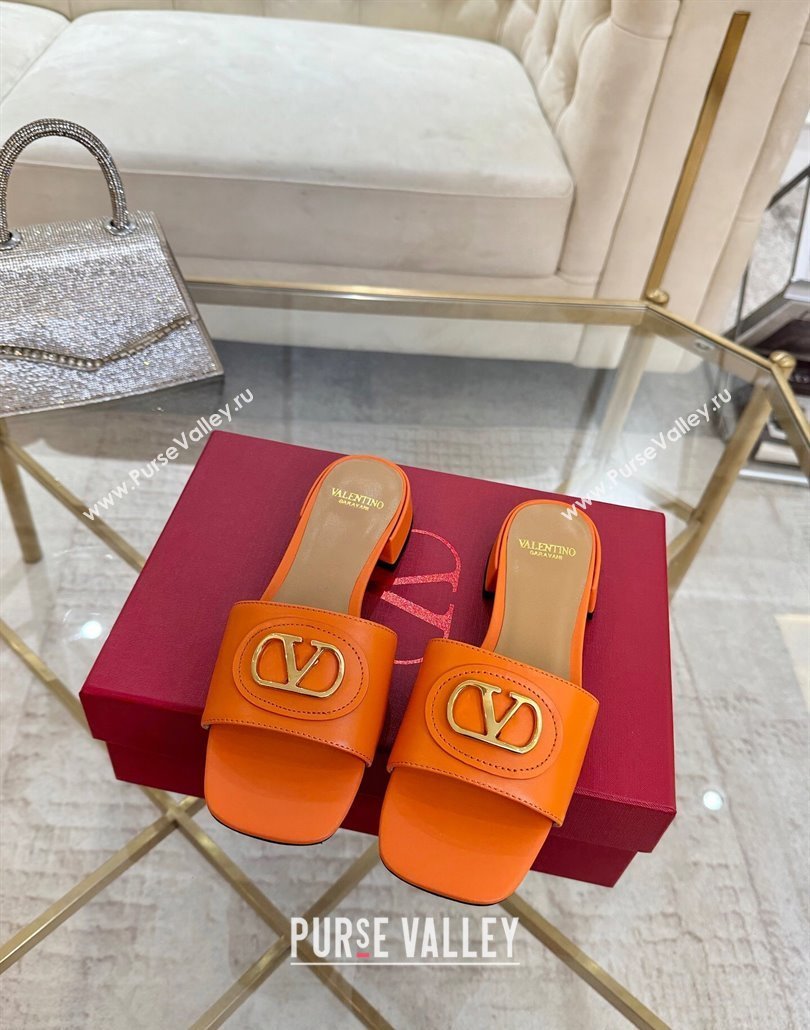Valentino VLogo Signature Patch Calfskin Heel Slides Sandal 3cm Orange 2025 (MD-250428032)