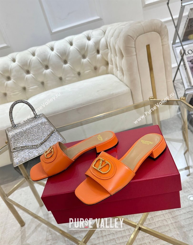 Valentino VLogo Signature Patch Calfskin Heel Slides Sandal 3cm Orange 2025 (MD-250428032)