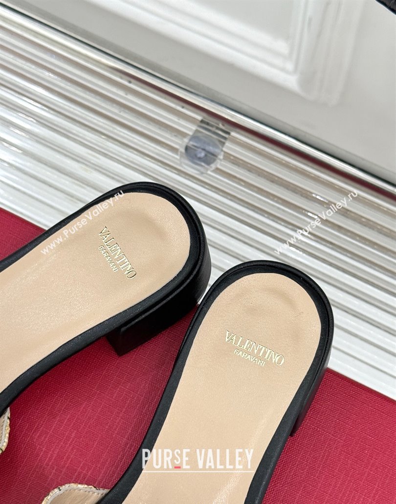 Valentino VLogo Signature Cherryfic Heel Slides Sandal 3cm in Jacquard Synthetic Raffia Black 2025 (MD-250428034)