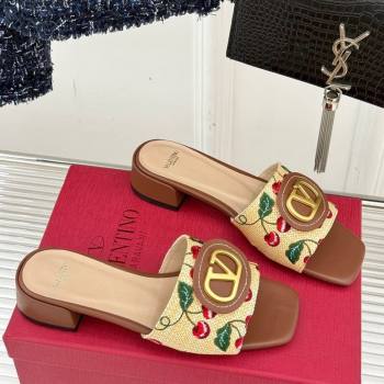 Valentino VLogo Signature Cherryfic Heel Slides Sandal 3cm in Jacquard Synthetic Raffia Brown 2025 (MD-250428035)