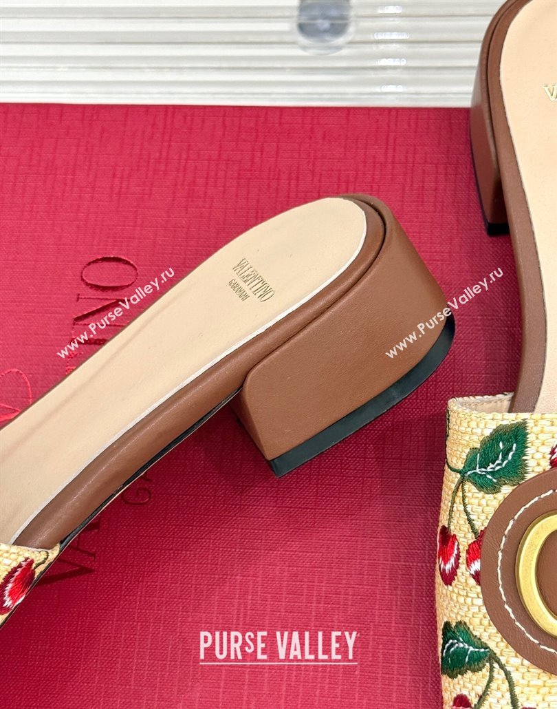 Valentino VLogo Signature Cherryfic Heel Slides Sandal 3cm in Jacquard Synthetic Raffia Brown 2025 (MD-250428035)
