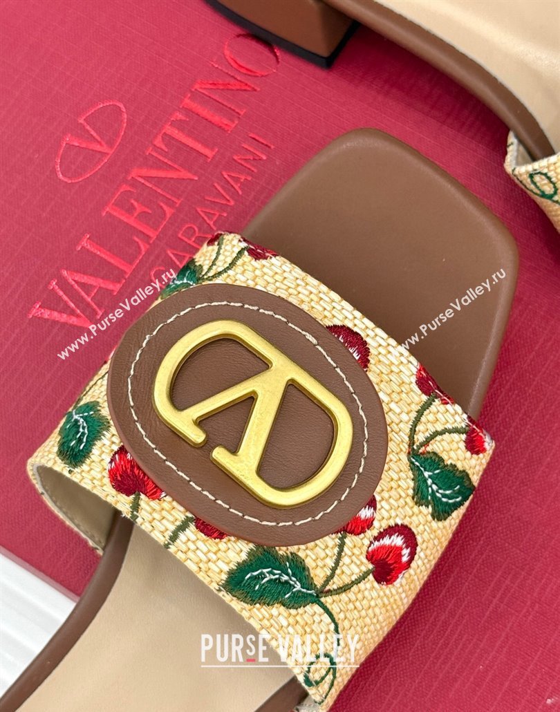 Valentino VLogo Signature Cherryfic Heel Slides Sandal 3cm in Jacquard Synthetic Raffia Brown 2025 (MD-250428035)