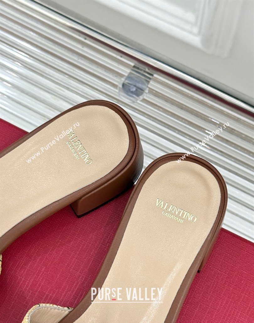 Valentino VLogo Signature Cherryfic Heel Slides Sandal 3cm in Jacquard Synthetic Raffia Brown 2025 (MD-250428035)