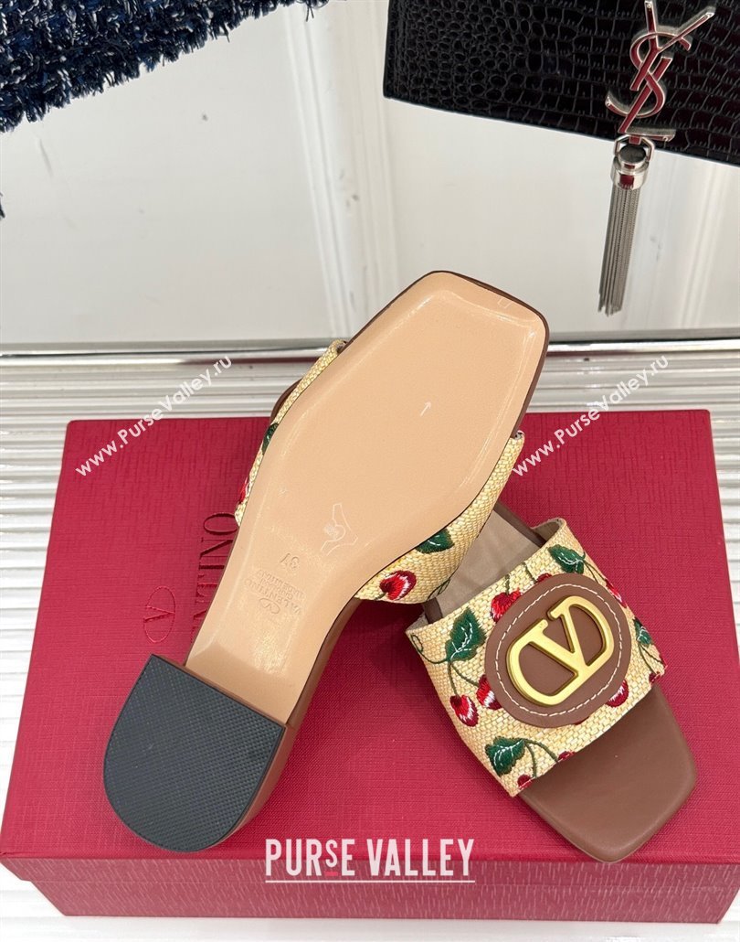 Valentino VLogo Signature Cherryfic Heel Slides Sandal 3cm in Jacquard Synthetic Raffia Brown 2025 (MD-250428035)