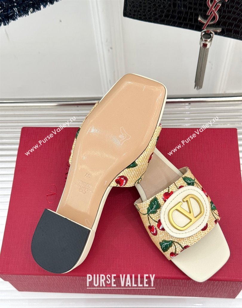 Valentino VLogo Signature Cherryfic Heel Slides Sandal 3cm in Jacquard Synthetic Raffia White 2025 (MD-250428036)