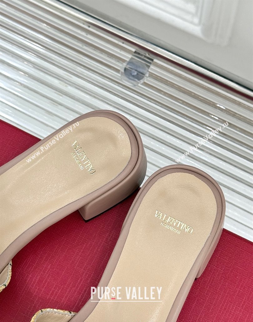 Valentino VLogo Signature Cherryfic Heel Slides Sandal 3cm in Jacquard Synthetic Raffia Dusty Pink 2025 (MD-250428037)