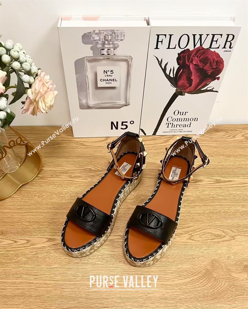 Valentino Vlogo Platform Espadrille Sandals in Grained Calfskin Black 2025 0426 (JD-250426099)
