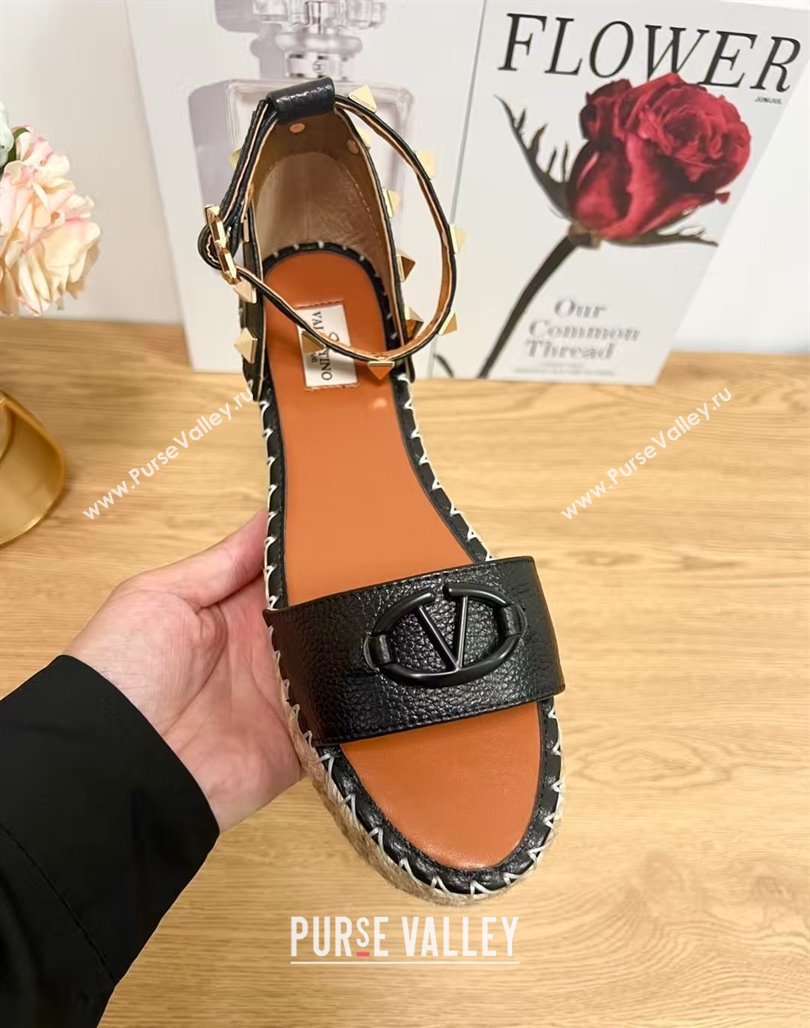 Valentino Vlogo Platform Espadrille Sandals in Grained Calfskin Black 2025 0426 (JD-250426099)