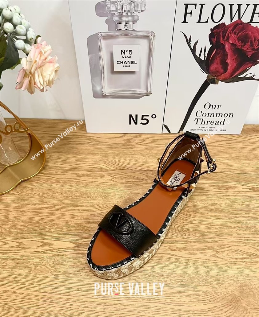 Valentino Vlogo Platform Espadrille Sandals in Grained Calfskin Black 2025 0426 (JD-250426099)