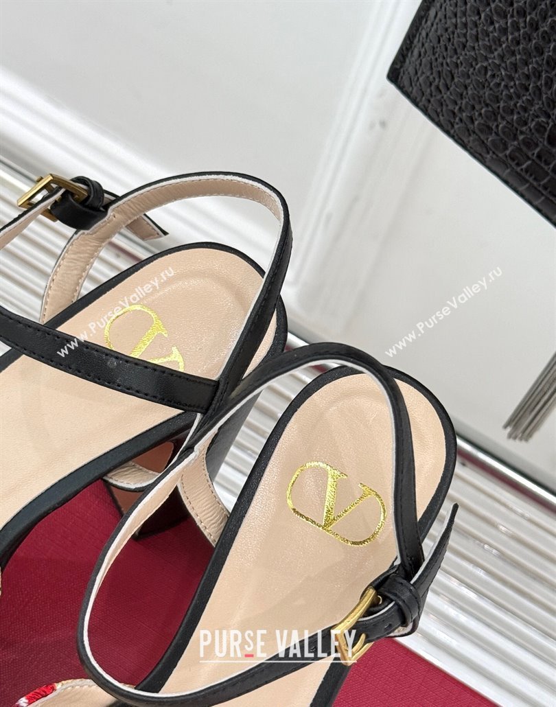Valentino VLogo Signature Cherryfic Platform Sandals 11cm in Jacquard Synthetic Raffia Black 2025 (MD-250428045)