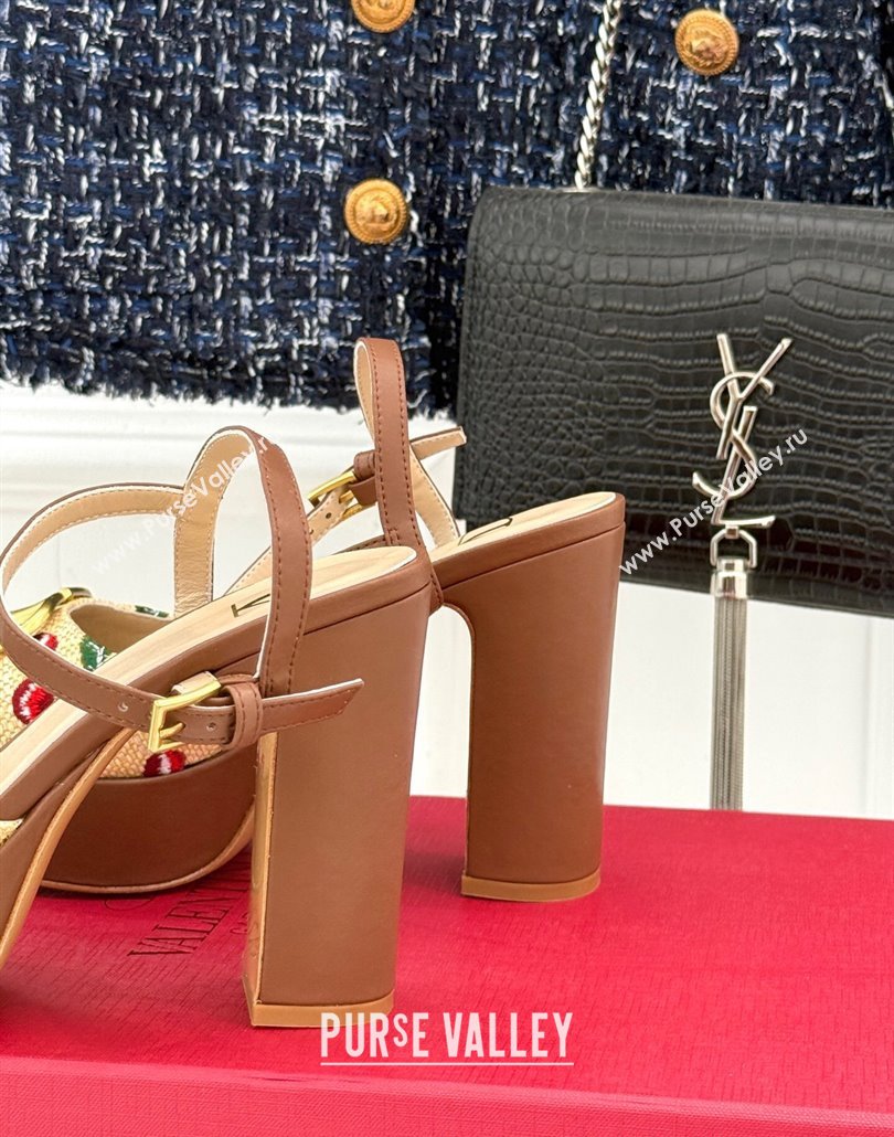 Valentino VLogo Signature Cherryfic Platform Sandals 11cm in Jacquard Synthetic Raffia Brown 2025 (MD-250428046)