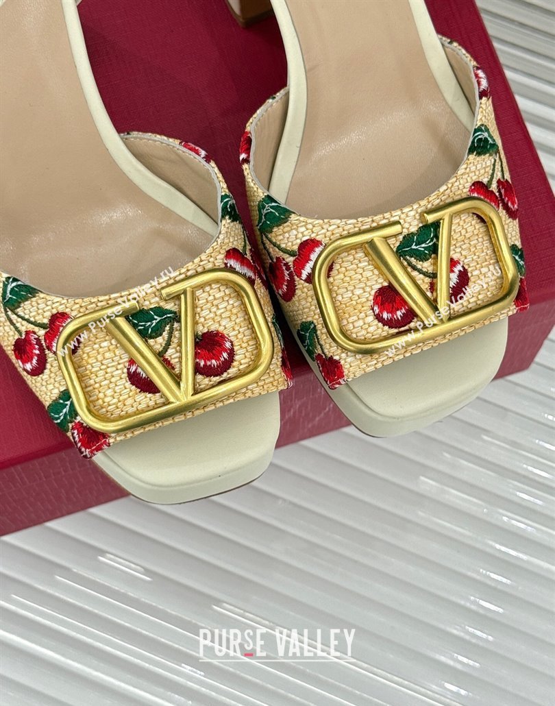 Valentino VLogo Signature Cherryfic Platform Sandals 11cm in Jacquard Synthetic Raffia White 2025 (MD-250428047)