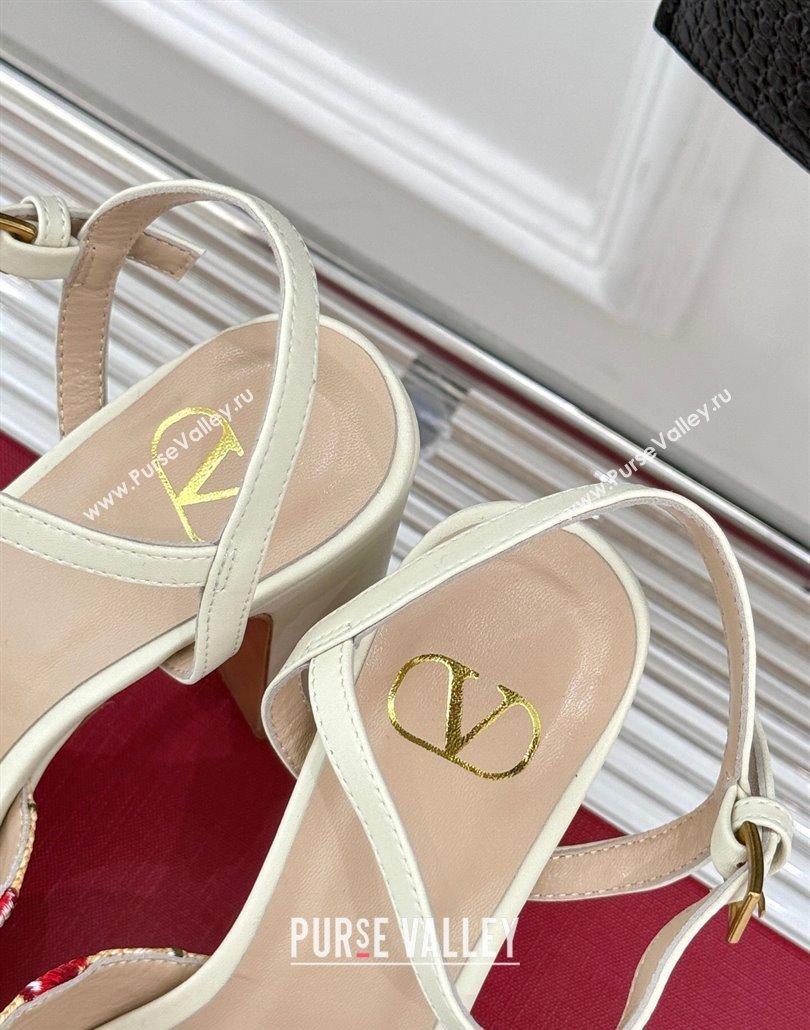 Valentino VLogo Signature Cherryfic Platform Sandals 11cm in Jacquard Synthetic Raffia White 2025 (MD-250428047)