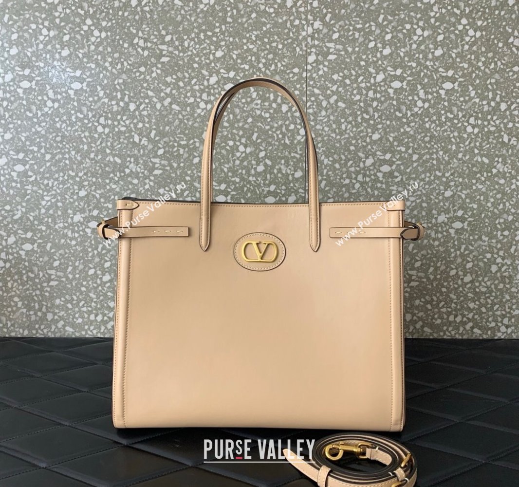 Valentino Antibes Medium Shopping Bag in Calfskin with Slide Buckles Nude 2025 6220L (LKF-250520076)
