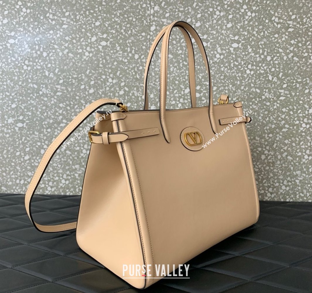 Valentino Antibes Medium Shopping Bag in Calfskin with Slide Buckles Nude 2025 6220L (LKF-250520076)