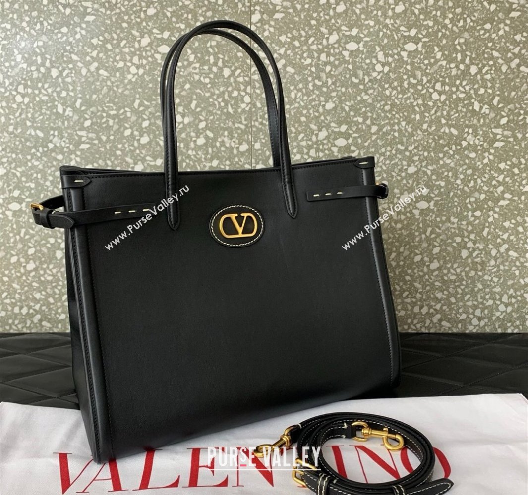 Valentino Antibes Medium Shopping Bag in Calfskin with Slide Buckles Black 2025 6220L (LKF-250520077)