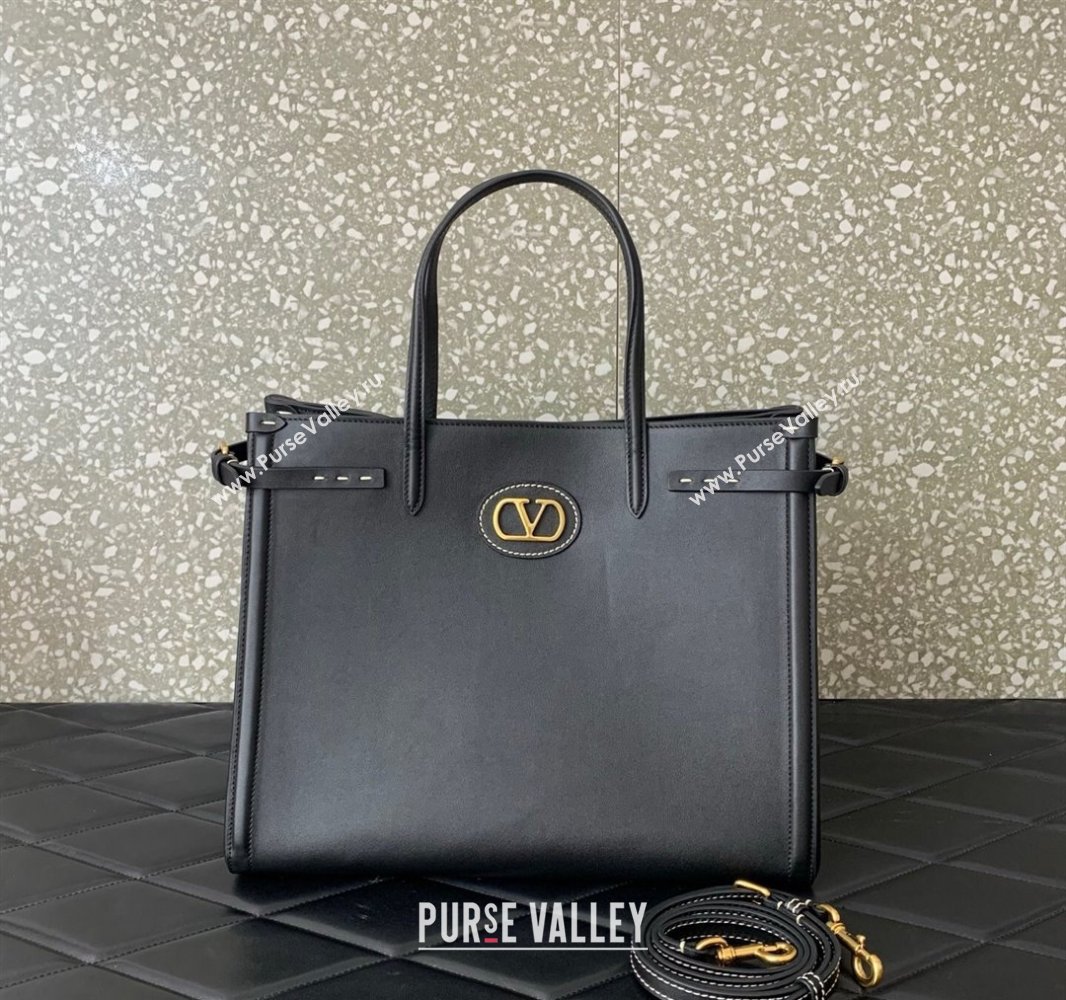 Valentino Antibes Medium Shopping Bag in Calfskin with Slide Buckles Black 2025 6220L (LKF-250520077)