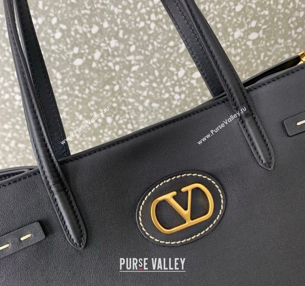 Valentino Antibes Medium Shopping Bag in Calfskin with Slide Buckles Black 2025 6220L (LKF-250520077)