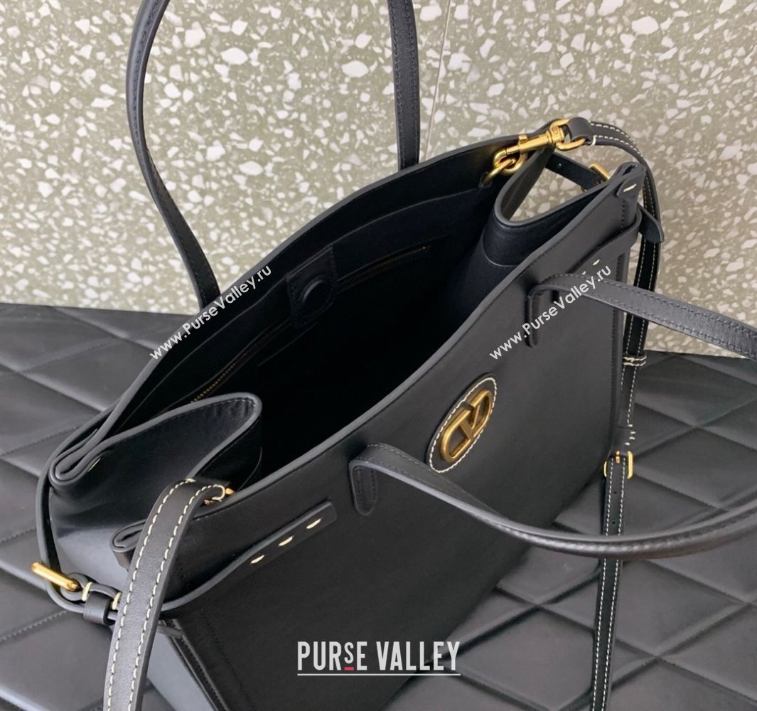 Valentino Antibes Medium Shopping Bag in Calfskin with Slide Buckles Black 2025 6220L (LKF-250520077)