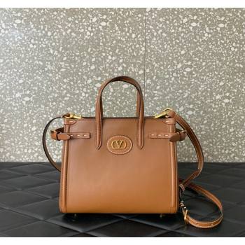 Valentino Antibes Small Shopping Bag in Calfskin with Slide Buckles Brown 2025 6220S (LKF-250520079)