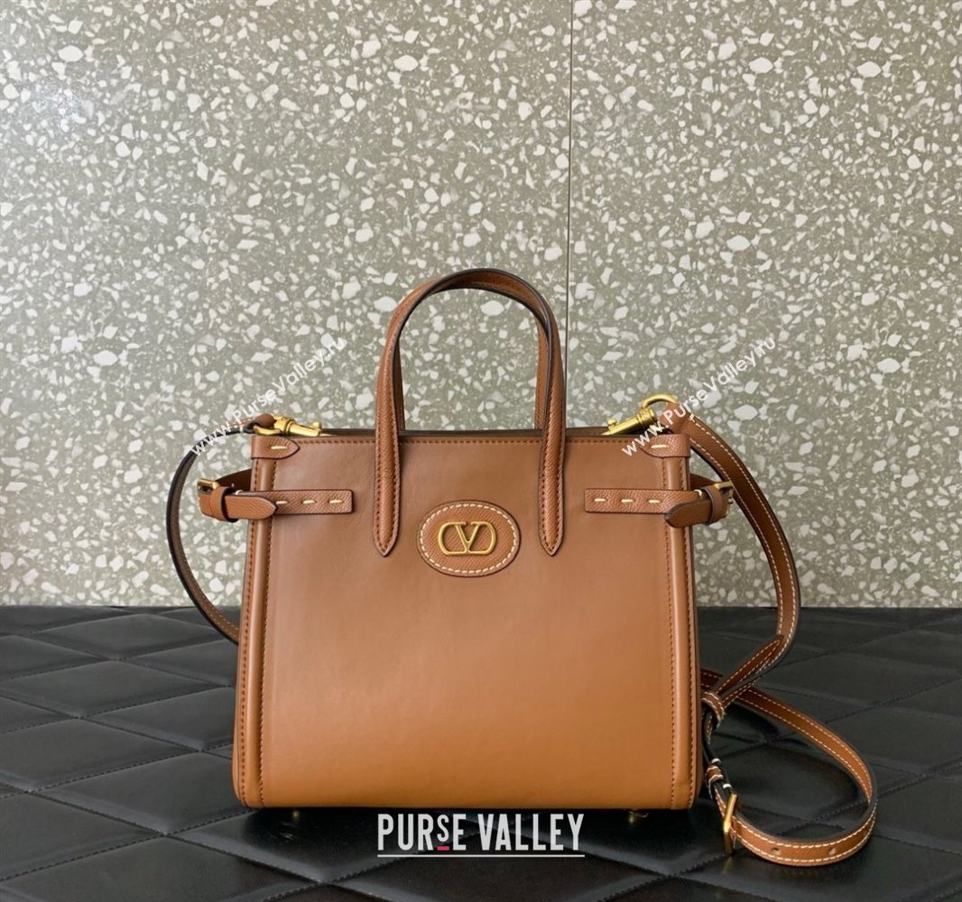 Valentino Antibes Small Shopping Bag in Calfskin with Slide Buckles Brown 2025 6220S (LKF-250520079)