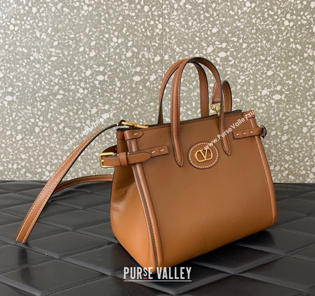 Valentino Antibes Small Shopping Bag in Calfskin with Slide Buckles Brown 2025 6220S (LKF-250520079)