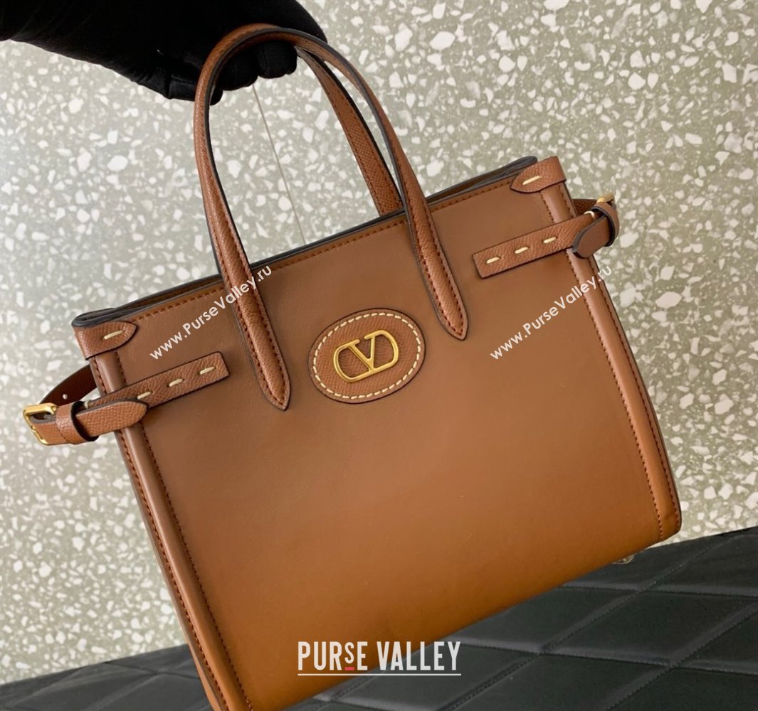 Valentino Antibes Small Shopping Bag in Calfskin with Slide Buckles Brown 2025 6220S (LKF-250520079)