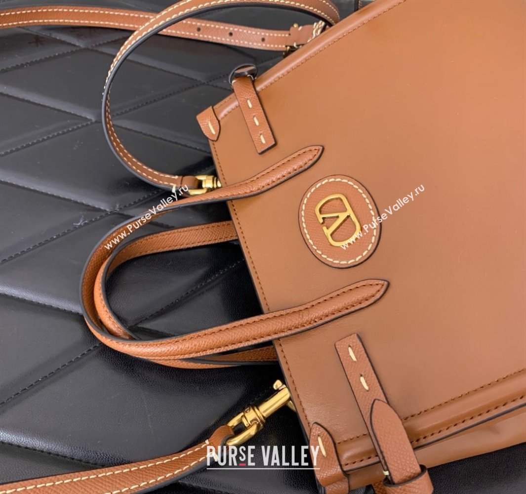 Valentino Antibes Small Shopping Bag in Calfskin with Slide Buckles Brown 2025 6220S (LKF-250520079)