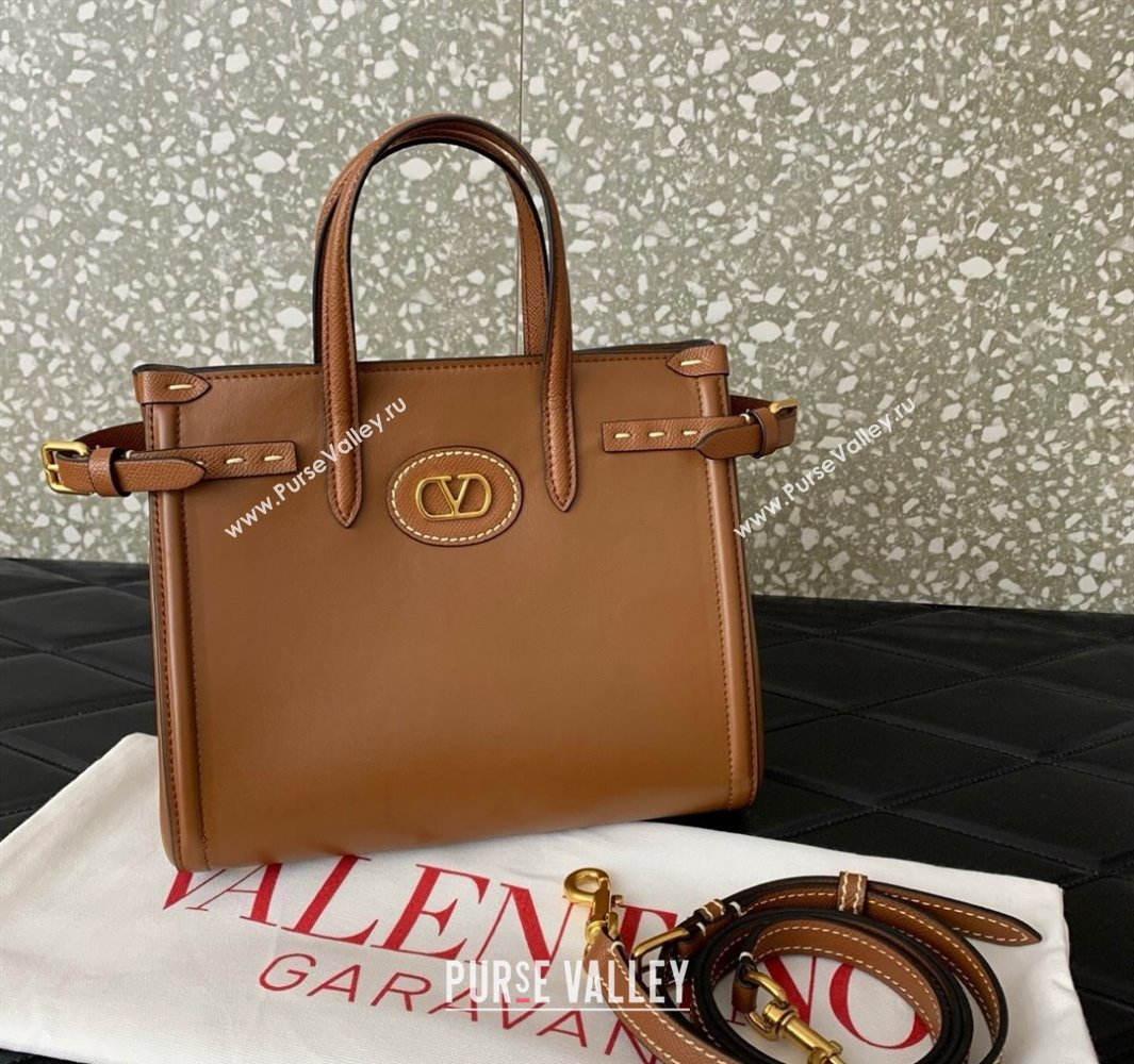 Valentino Antibes Small Shopping Bag in Calfskin with Slide Buckles Brown 2025 6220S (LKF-250520079)