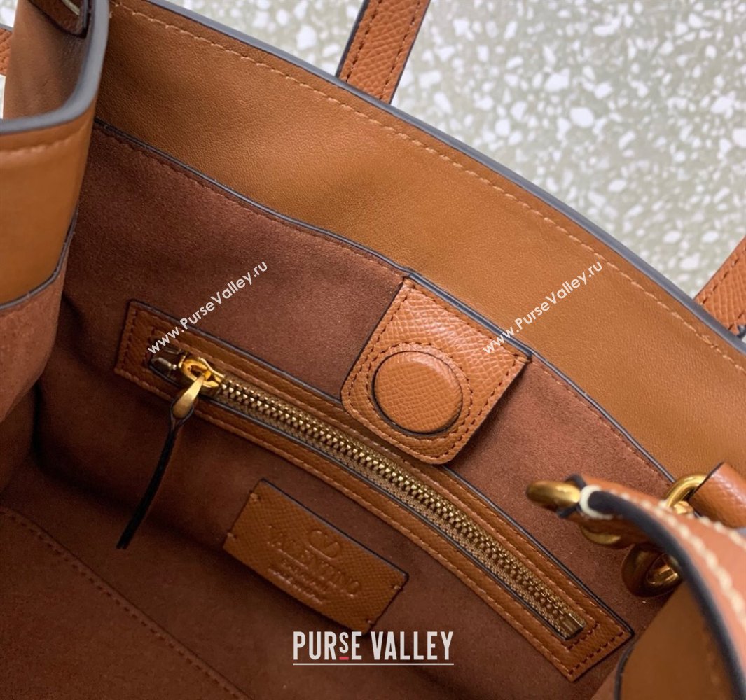 Valentino Antibes Small Shopping Bag in Calfskin with Slide Buckles Brown 2025 6220S (LKF-250520079)