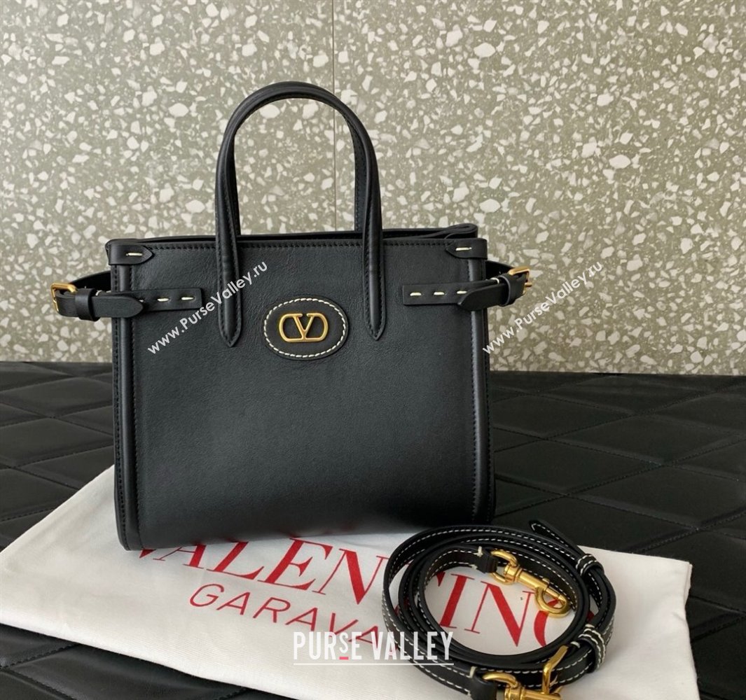 Valentino Antibes Small Shopping Bag in Calfskin with Slide Buckles Black 2025 6220S (LKF-250520081)