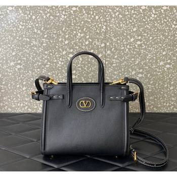 Valentino Antibes Small Shopping Bag in Calfskin with Slide Buckles Black 2025 6220S (LKF-250520081)