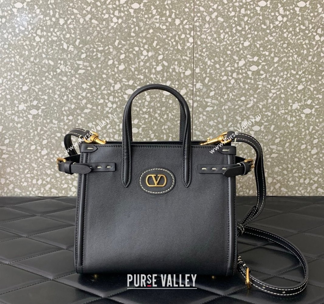Valentino Antibes Small Shopping Bag in Calfskin with Slide Buckles Black 2025 6220S (LKF-250520081)