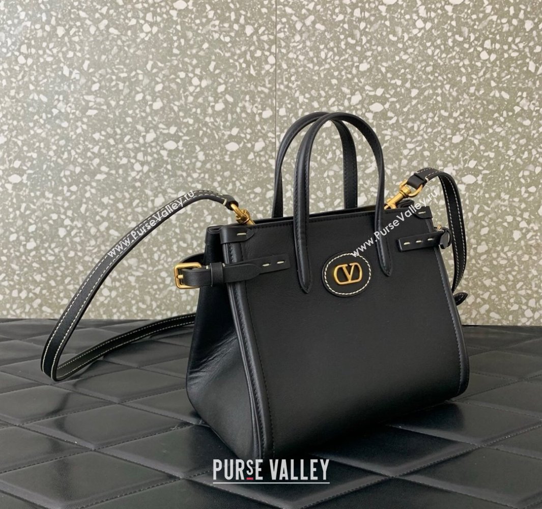 Valentino Antibes Small Shopping Bag in Calfskin with Slide Buckles Black 2025 6220S (LKF-250520081)